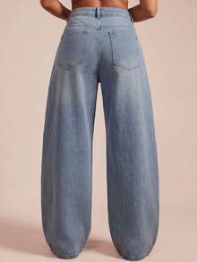 Vixey Quần jeans nữ thường ngày có túi và nút - Rửa nhẹ - Xem 5