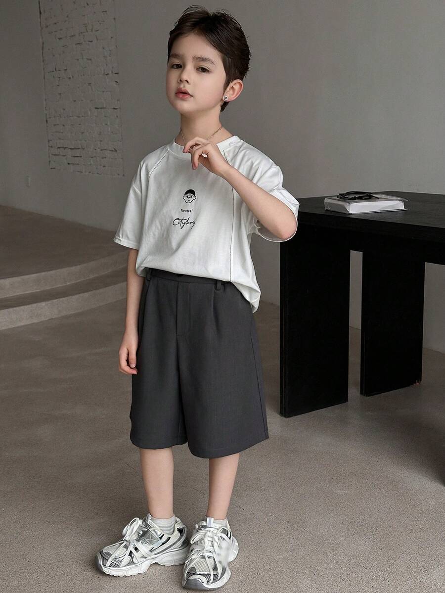 Dazy Kids 青少年男童休闲弹力腰日常短裤 - 深灰色 - 查看 1