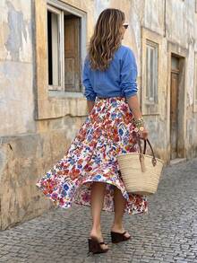 Solivie Women's Fashionable Versatile Floral Print Skirt - Multicolor - View 2