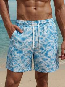 Azuldrift Men's Minimalist Printed Casual Beach Shorts - Blue - View 2