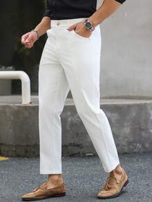 Manfinity Mode Men's Casual Business Daily Commute Slim-Fit Solid Color Suit Pants - White - View 4