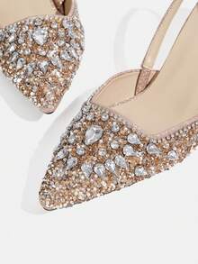 CUCCOO TILAWA Women's Rhinestone Pointed Toe Shiny Fashionable High Heels, Versatile For Daily Wear Valentine's Day - Bronze - View 5