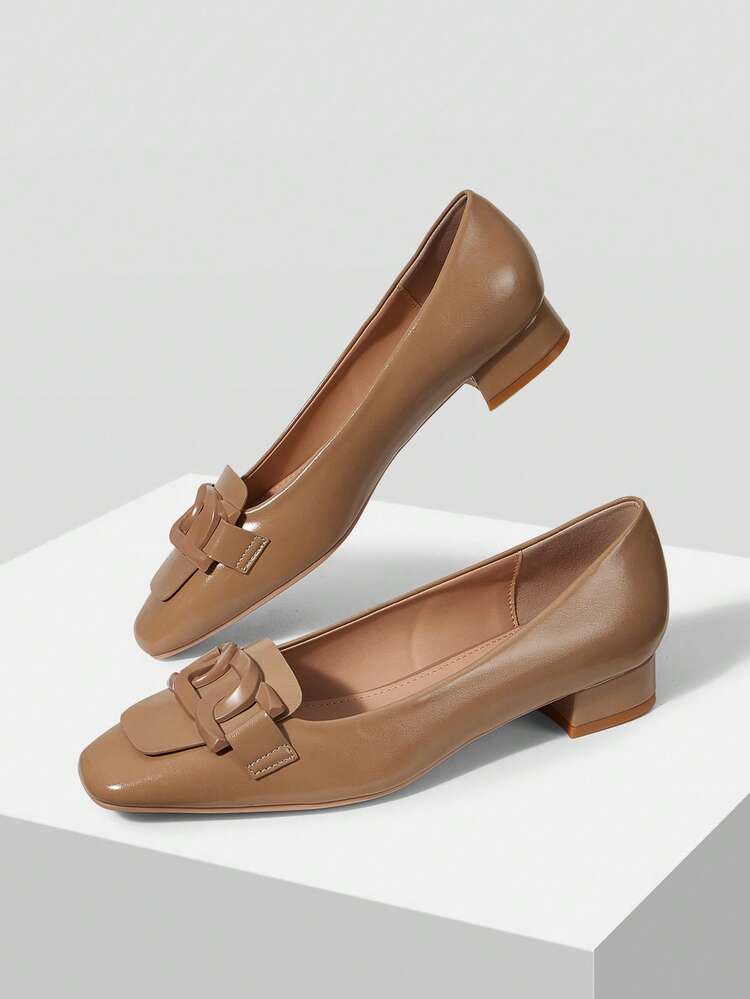 BUCKLE DETAIL SQUARE TOE CHUNKY FLATS