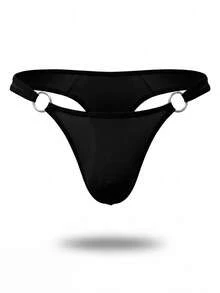 DrisQ DrisQ Men's Solid Color Sexy Thong With Circular Charm Decoration - Black - View 6