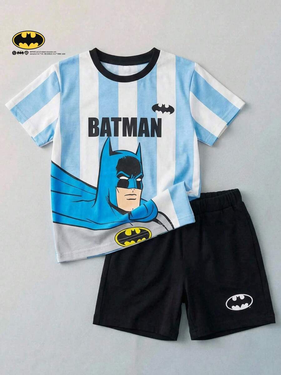 BATMAN X SHEIN Young Boy Casual Cartoon Pattern Simple T-Shirt Set Family Matching Summer Back-To-School Back-To-School - Multicolor - View 1