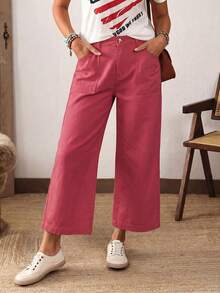 EMERY ROSE Plus Size Women Casual Loose Fit Wide Leg Jeans, Suitable For Vacation, Daily Commute - Red - View 1