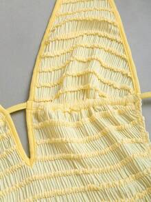 Sweetra Đầm đuôi cá màu vàng dệt kim jacquard, cổ chữ V sâu, hở lưng, kiểu yếm, thắt eo, thanh lịch, gợi cảm, thích hợp cho các bữa tiệc, ngọt ngào, dễ thương, lãng mạn, đa năng, phù hợp cho kỳ nghỉ hè, đi biển. - Màu vàng - Xem 4