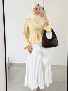 Falda plisada elegante para uso diario de mujer - Albaricoque - Ver 3
