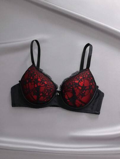 1件性感蕾丝简约聚拢提拉无钢圈文胸，适合小胸女性