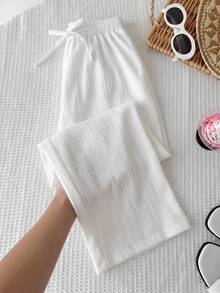 SHEIN Quần ống đứng cạp trung bình thoải mái, tối giản, phong cách thường ngày cho bé gái tuổi teen, thích hợp cho mùa thu đông. - trắng - Xem 3