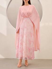 Graceveil Đầm dài thanh lịch bằng chiffon và lưới thêu dành cho nữ, màu hồng. - Hồng - Xem 4