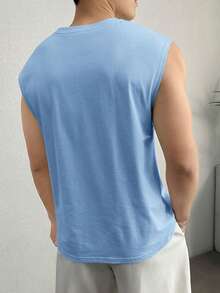 HIMLAND Herren Sommer Strick Casual Kokosnussbaum Muster Rundhals Trägershirt - Babyblau - Übersicht 2