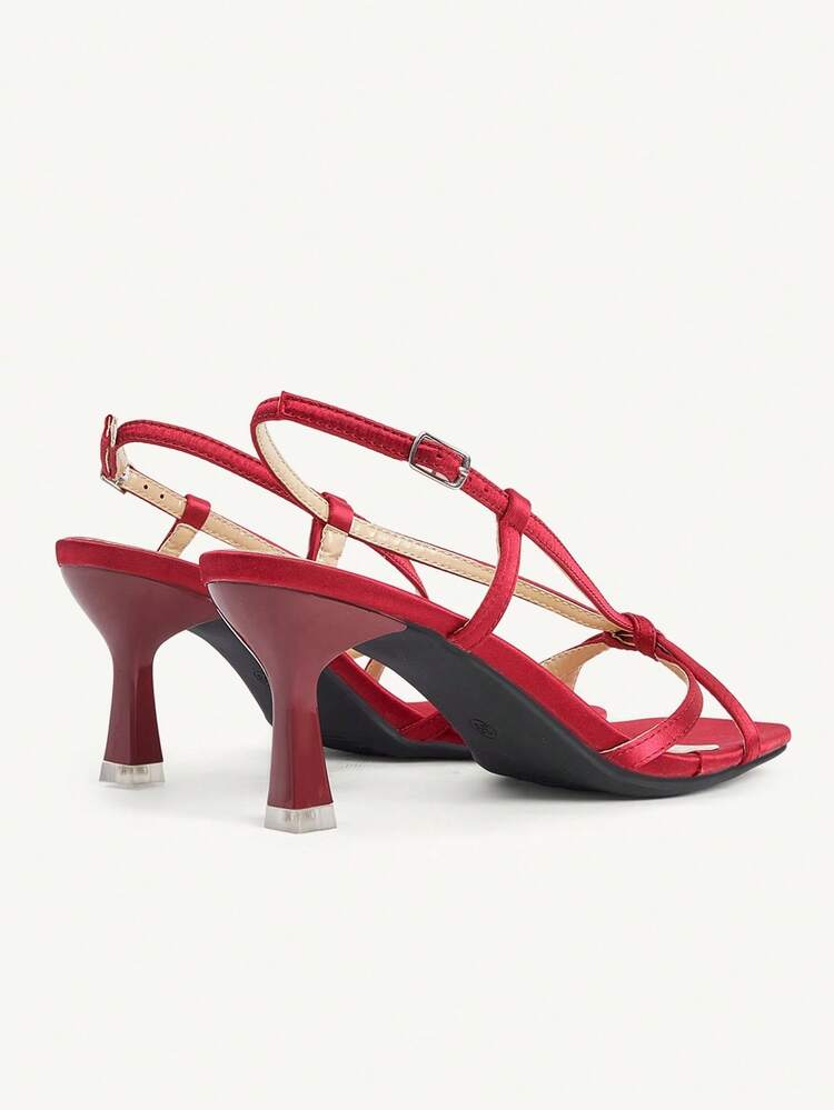 CUCCOO CHICEST Women's Shoes Cross Strap Open-Toed Square Head Stiletto Fashion Commuter Burgundy Satin Heels Sandals Dating Vacation Afternoon Tea