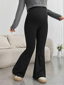SHEIN Pantalones casuales y versátiles de uso diario con cintura ajustable para maternidad de unicolor - Negro - Ver 6