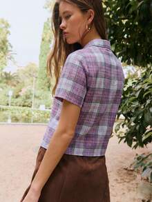 Nöista This Girly Top Features A Stand-Up Collar With Chinese-Inspired Elements.Three Buttons Add An Oriental Touch.The Short-Sleeved, Straight Fit. - Mauve Purple - View 2