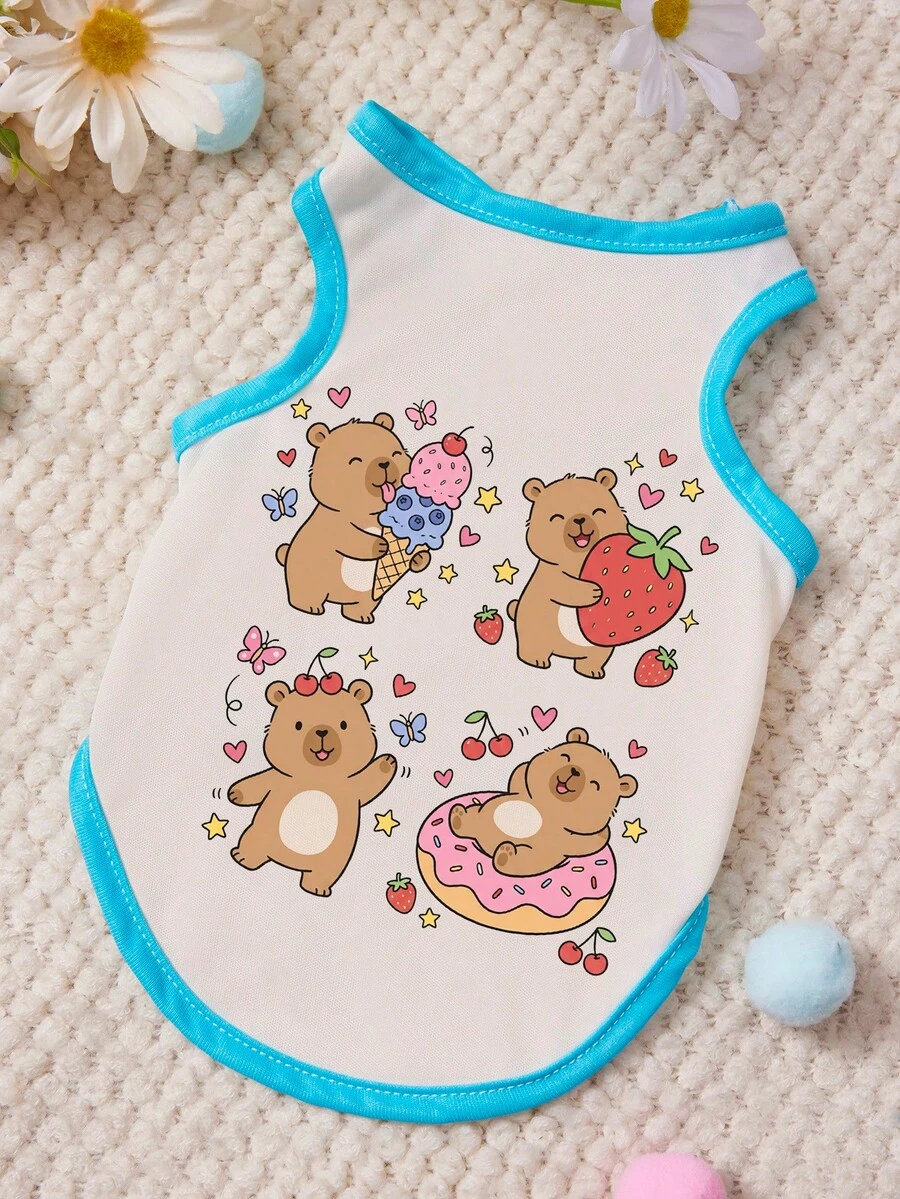 PETSIN Áo vest cho thú cưng in hình ngôi sao năm cánh dễ thương, màu be và xanh dương, mềm mại và thoáng khí, chống rụng lông, dành cho thú cưng. - Nhiều màu - Xem 1