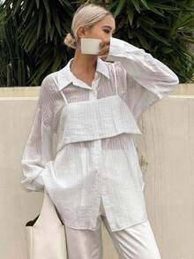 Livesso Women's Striped Loose Casual Shirt, New Arrival For Autumn - White - View 1