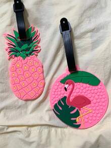 Joivida 1/2Pcs Tropical Luggage Tags, Cute Pineapple & Flamingo Silicone/PVC Suitcase Tags, Anti-Lost Travel Baggage ID Tags, Waterproof Soft Rubber Name Labels With Adjustable Strap, Perfect For Travel Accessories, 2 Styles Optional - Multicolor - View 10