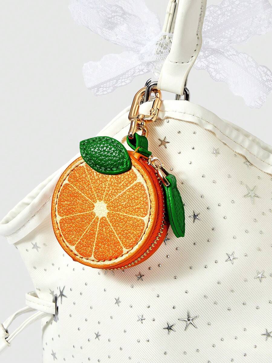 ROMWE Kawaii 1 Piece Girl Heart Three-Dimensional Orange Sweet Creative Bag Pendant Niche Design Leather Pendant Bag Pendant - Orange 2 - View 1