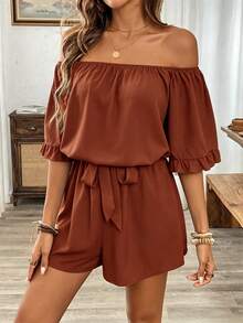Breezaya Mono con volantes al hombro estilo hawaiano - Marrón - Ver 3
