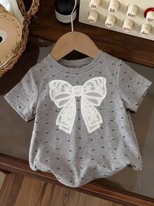 SHEIN Kaos Kasual Lengan Pendek Leher Bulat Motif Bunga untuk Bayi Perempuan - MultiWarna - View 4