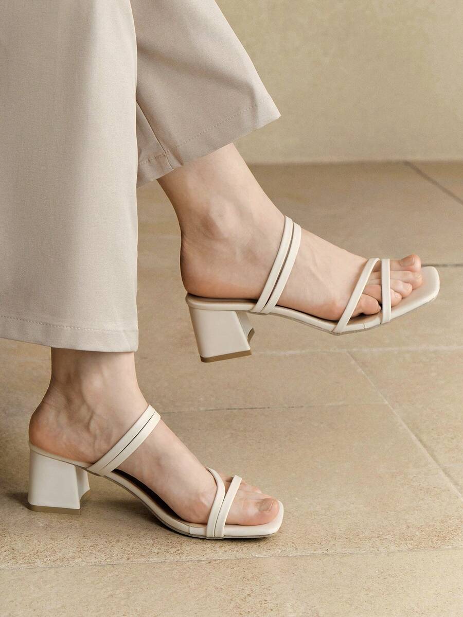 Alvarani Sandalias con tiras para mujer, diseño de tacón alto grueso, sexy, simple, elegante y cómodo, versátil - Beis - Ver 1