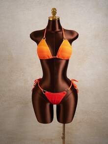 Zestiva Bộ bikini 3 mảnh dành cho nữ, size 26SS, mùa xuân/hè, chất liệu vải chuyển sắc mới, họa tiết giọt nước, cổ chữ V, hở lưng, kiểu tam giác buộc dây, gồm quần bơi và váy ngắn ôm sát một vai. - Nhiều màu - Xem 4