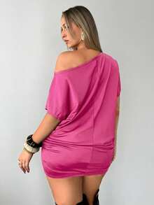 Auralis Vestidos de Festa Plus Size para Mulheres, Vestidos Casuais Pretos, Vestidos Ombro a Ombro, Vestidos Ombro Único, Vestidos de Outono para Mulheres, Vestidos Casuais, Vestidos Ombro a Ombro, Vestidos Pretos Curtos, Vestidos para Sair - Pink - Visão 2