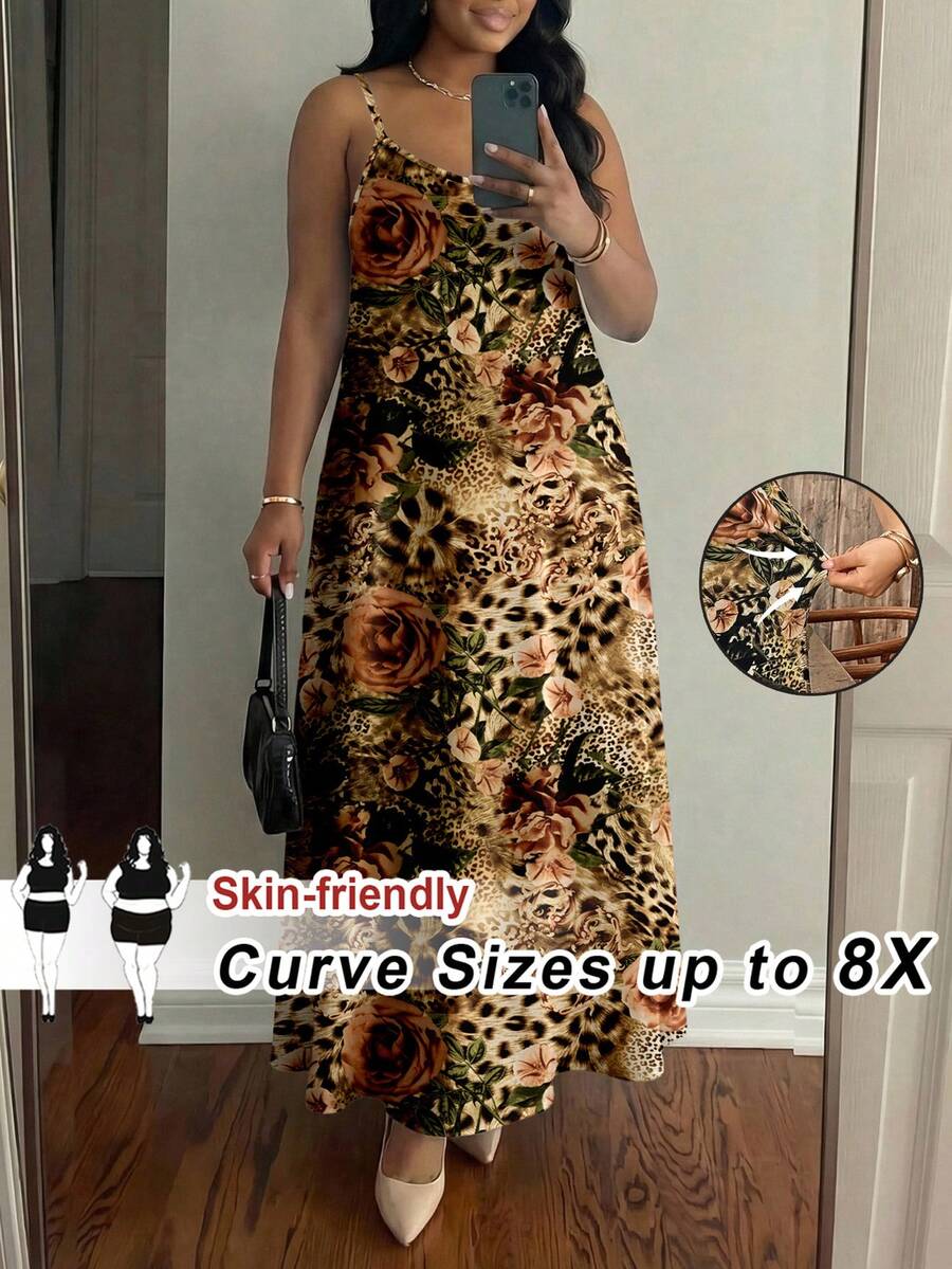 SHEIN CURVE+ Vestido negro talla grande, vestido básico sin mangas de verano