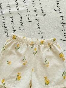 SHEIN LMoss Kids 女婴可爱碎花吊带背心和松紧腰短裤套装，夏季 - 彩色 - 查看 3
