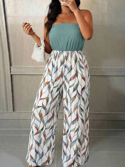 Weeklong Bộ jumpsuit nữ cỡ lớn kiểu dáng thường ngày, gồm áo quây in họa tiết và quần ống đứng, thích hợp cho mặc hàng ngày, đi nghỉ mát và ở nhà.