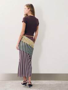 Nöista Patchwork Midi Skirt Features A High-Waisted, H-Line Silhouette With Unique Visual Impact From The Diagonal Design.Comfortable To Wear. - Multicolor - View 2