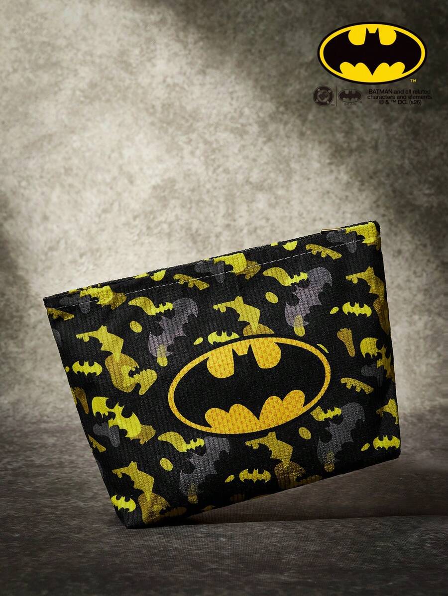 Batman X Joivida 1pc Black Yellow Corduroy Cosmetic Bag, Large Capacity ...