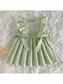 Loomiva Gaun Bayi Perempuan Motif Bunga Leher Bulat Lengan Pendek dengan Hiasan Ruffle di Pinggang - Hijau - View 10