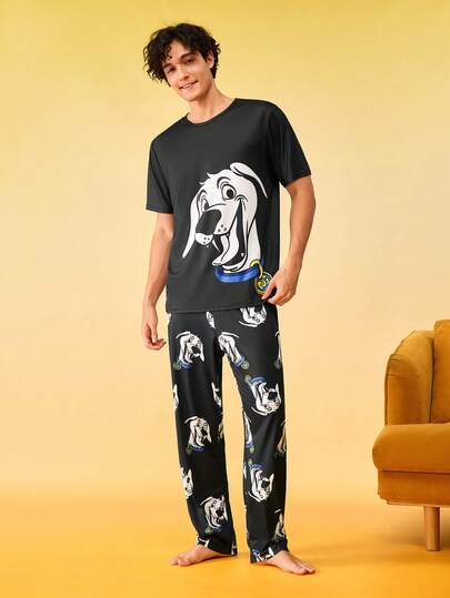 Notgurli Conjunto de pijama para hombres con estampado de hamburguesa y papas fritas