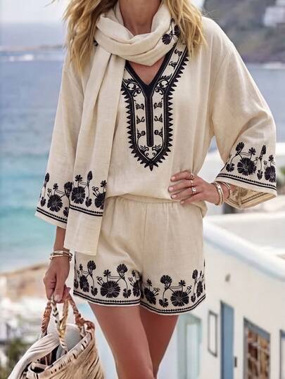 Louniche Elegant Floral Print Romper With Shorts, Suitable For Vacation