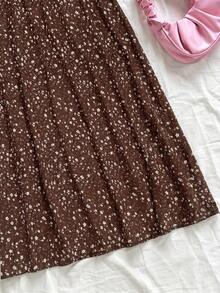 Soleia Falda casual con dobladillo dividido y estampado floral diminuto para vacaciones de mujer - Café integral - Ver 4