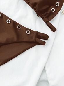 SHEIN Kids Teen Girl Keyhole Design Halter Swimwear Set, Suitable For Swimming, Holiday, Summer Beach Wear Chocolate Brown Casual - Brown - View 6