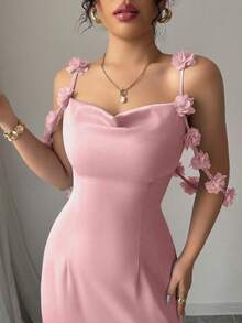 Elenzga Đầm satin ombre thanh lịch, quyến rũ, dịu dàng, lãng mạn dành cho nữ, thích hợp cho kỳ nghỉ, với dây đeo mảnh và họa tiết hoa. - Hồng nhiệt đới - Xem 8