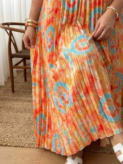 SHEIN CURVE+ Plus Size Colorful Printed Sleeveless Dress
