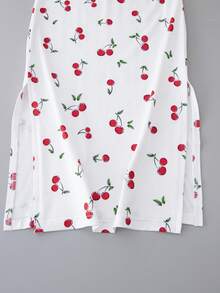 SHEIN 少女休闲日常时尚红白樱花印花修身连衣裙 - 紅白色 - 查看 3