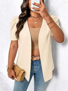 Elenzga Plus Size Women Solid Color Casual Minimalist Lightweight Blazer - Apricot - View 5