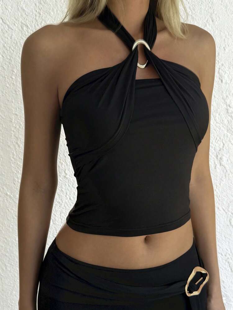 Women's Solid Color Minimalist Daily Wear Halter Neck Camisole