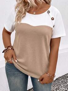 EMERY ROSE Camiseta casual versátil de talla grande con diseño de bloques de color, nueva llegada para primavera/verano para mujeres - Multicolor - Ver 6