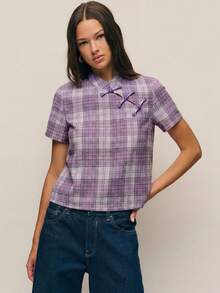Nöista This Girly Top Features A Stand-Up Collar With Chinese-Inspired Elements.Three Buttons Add An Oriental Touch.The Short-Sleeved, Straight Fit. - Mauve Purple - View 7