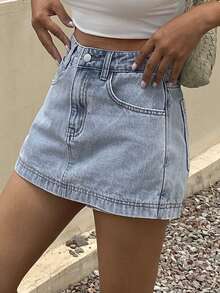 DAZY Quần short denim nữ phong cách thành thị thường ngày - Rửa nhẹ - Xem 7