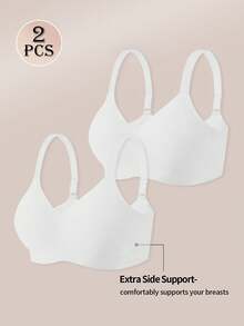 SHEIN 2pcs/Set Plus Size Seamless Jelly Stripe Soft Support Wireless Bra, Gather & Lift Bust, Reduce Side Bulge - White - View 5