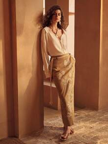 MOTF PREMIUM WOMEN'S LINEN BLEND BUTTON UP VACATION SHIRT, SPRING/SUMMER - Beige - View 5