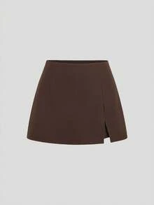 Sweetra Women's Elegant Commuting & Outing Slit Shorts - Brown - View 1