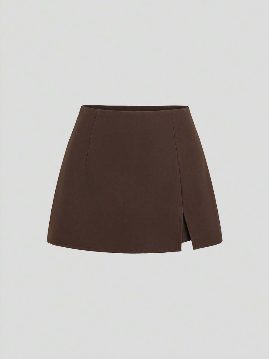 Sweetra Women's Elegant Commuting & Outing Slit Shorts - Brown - View 1